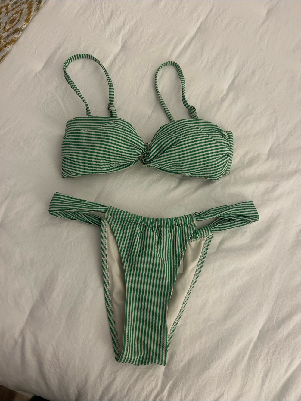 Green and White Striped bikini